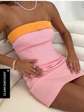 Strapless Pink & Orange Colorblock Women’s Mini Dress Princess Polly